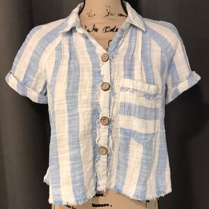We The Free Blue and White Button Down Shirt